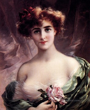 Emile Vernon Painting - The Pink Rose girl Emile Vernon